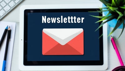 Newsletter sign-up illustration representing digital media and social strategy.
